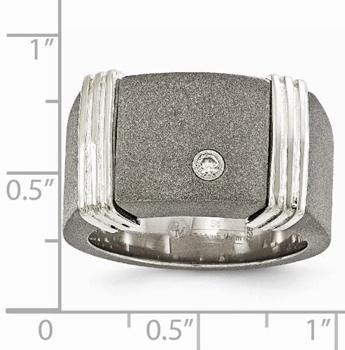 Edward Mirell Titanium and Sterling Silver Diamond 12mm Signet Band (0.06 CT)