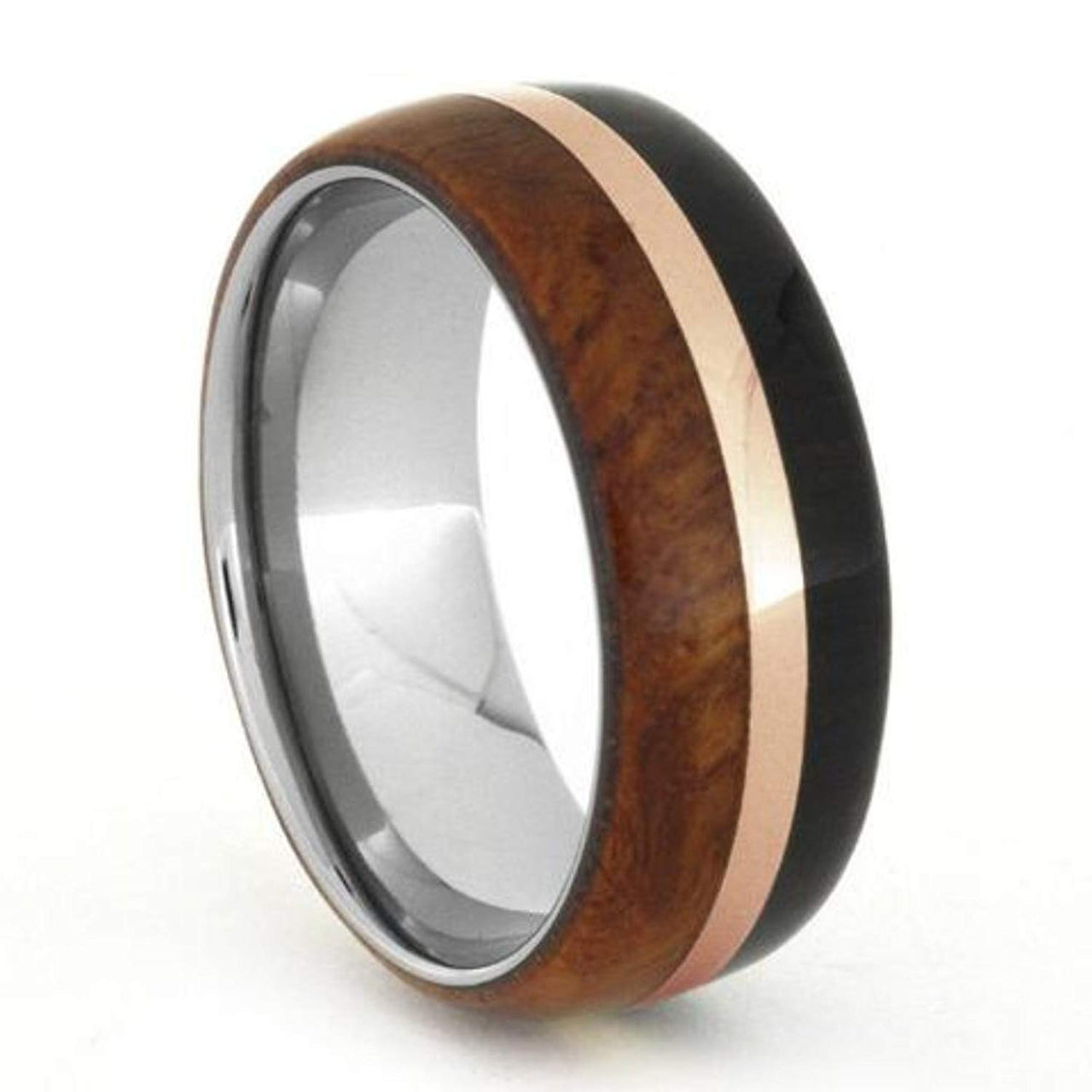 Amboyna and African Blackwood, 14k Rose Gold 8mm Titanium Comfort-Fit Band