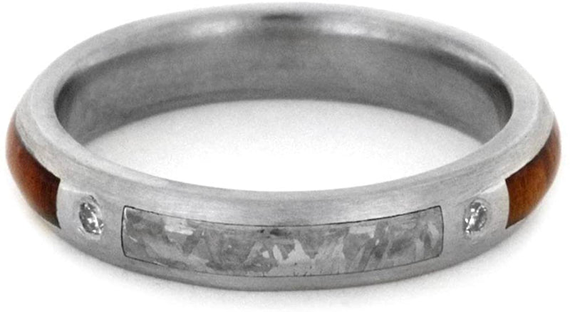 2-Stone Diamond, Gibeon Meteorite, Snakewood Ring, Gibeon Meteorite and Snakewood Titanium, Couples Wedding Band Set, M14.5-F6.5