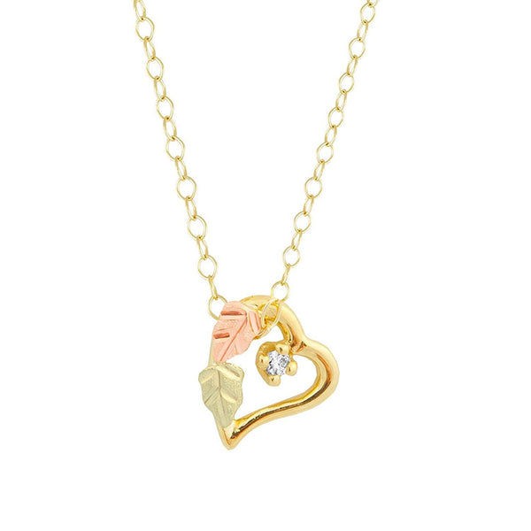 Ave 369 Diamond Heart Pendant Necklace, 10k Yellow Gold, 12k Green and Rose Gold Black Hills Gold Motif, 18"