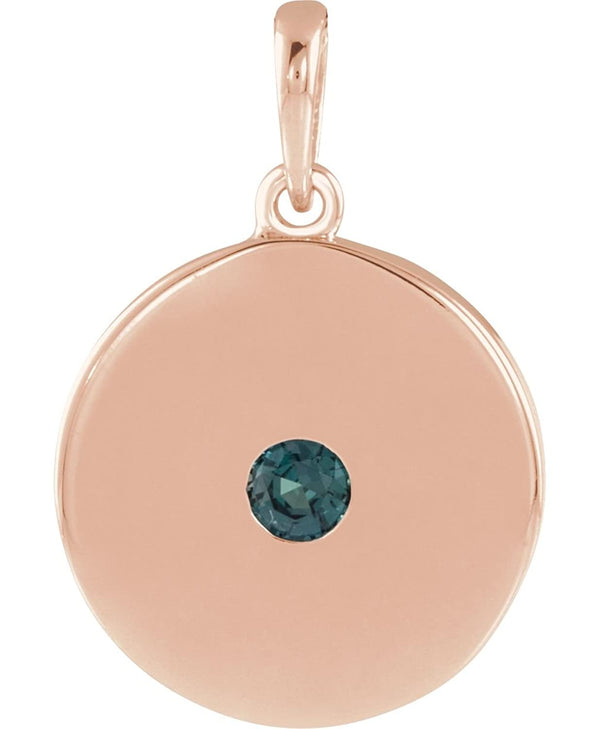 Round Alexandrite Disc Pendant, 14k Rose Gold