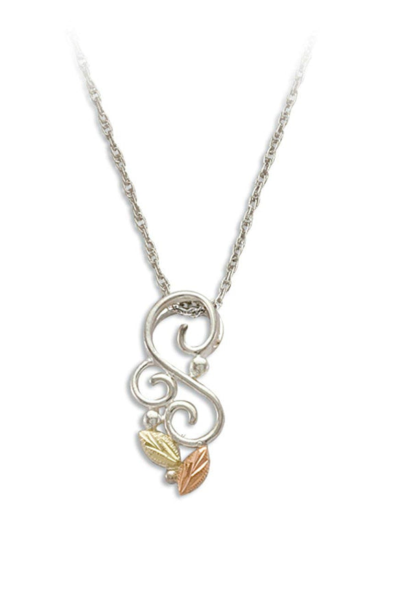 Swirl Pendant Necklace, Sterling Silver, 12k Green and Rose Gold Black Hills Gold Motif, 18''