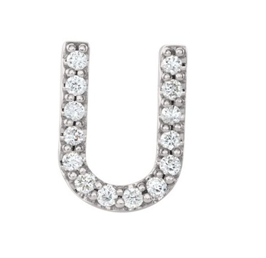 Rhodium-Plated 14k White Gold Diamond Letter 'U' Initial Stud Earring (Single Earring) (.06 Ctw, GH Color, I1 Clarity)