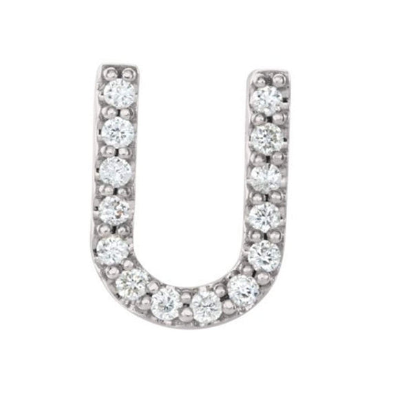 Sterling Silver Diamond Letter 'U' Initial Stud Earring (Single Earring) (.06 Ctw, GH Color, I1 Clarity)