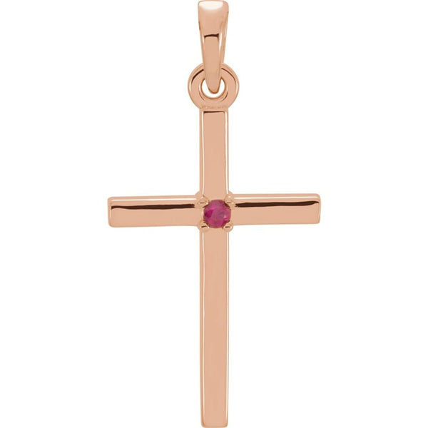 Ruby Inset Cross 14k Rose Gold Pendant (19.2x9MM)