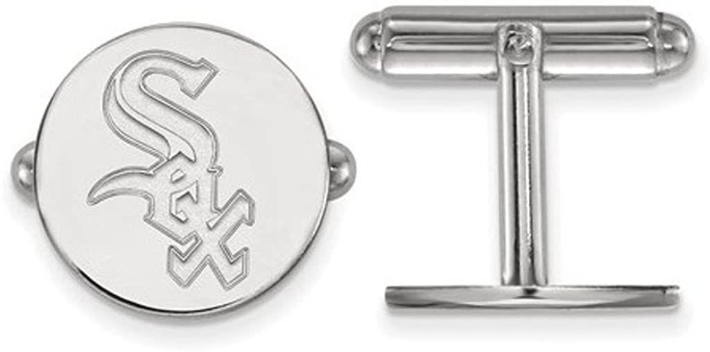 Rhodium-Plated Sterling Silver Chicago White Sox Round Cuff Links, 15MM