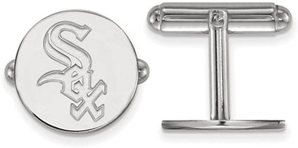 Rhodium-Plated Sterling Silver Chicago White Sox Round Cuff Links, 15MM