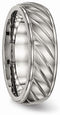 Brushed and Polished Titanium 7mm Grooved Decorative Band, Size 7