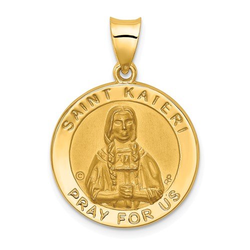 14k Yellow Gold St. Kateri Hollow Medal Pendant (21.2X18.7MM)