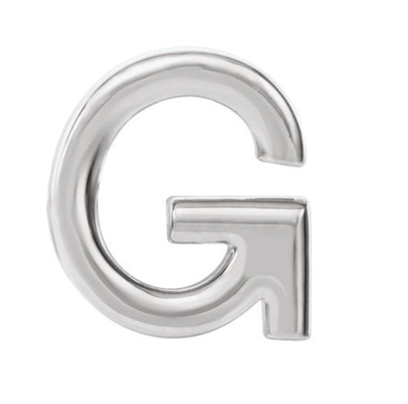 Initial Letter 'G' Rhodium-Plated 14k White Gold Stud Earring (Single Earring)