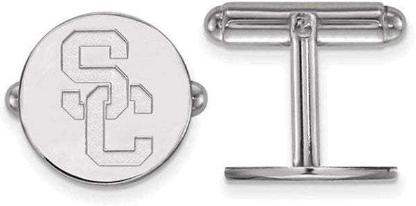 Rhodium-Plated Sterling Silver University of Southern California Round Cuff Links, 16MM