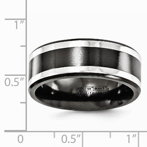 Black Ti Collection, Argentium Silver 9mm Comfort-Fit Titanium Band