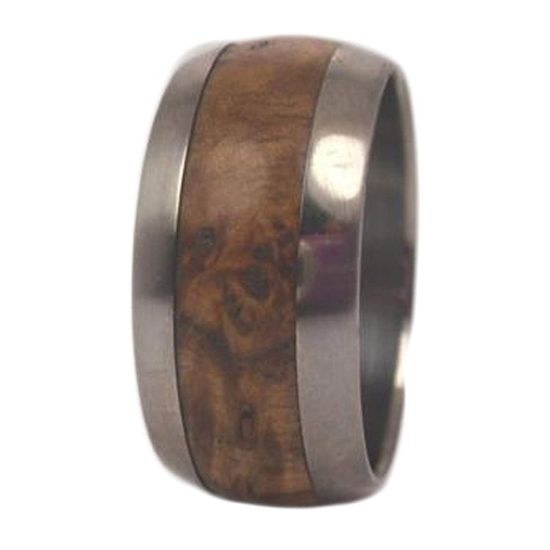 Black Ash Burl Wood Inlay 10mm Comfort-Fit Matte Titanium Wedding Band, Size 10