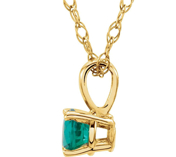 Children's Emerald 'May' Birthstone 14k Yellow Gold Pendant Necklace, 14"