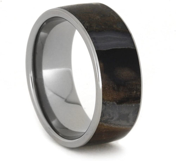 Blue and Brown Tone Petrified Wood 8mm Comfort-Fit Titanium Band , Size 4.5