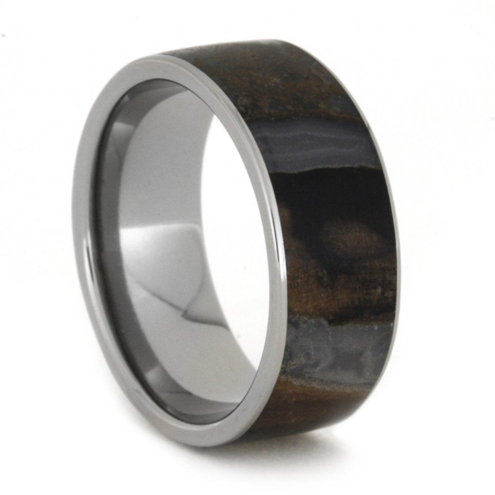 Blue and Brown Tone Petrified Wood 8mm Comfort-Fit Titanium Band