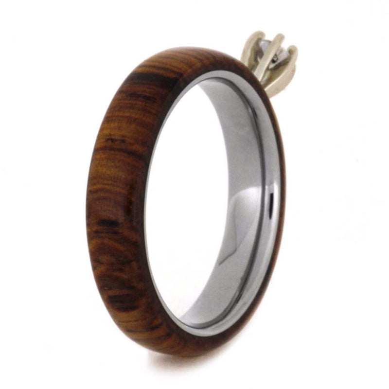 Diamond Solitaire Honduran Rosewood 4mm Comfort-Fit Titanium Wedding Band