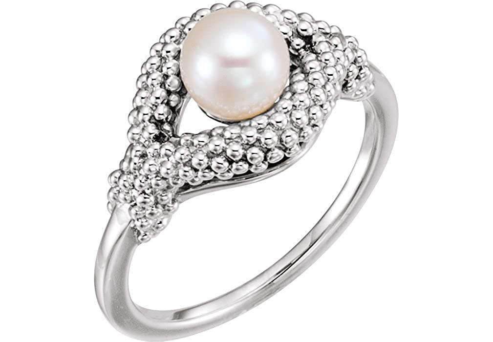 Platinum Beaded Ring with White Freshwater Cultured Pearl (6-6.5MM)