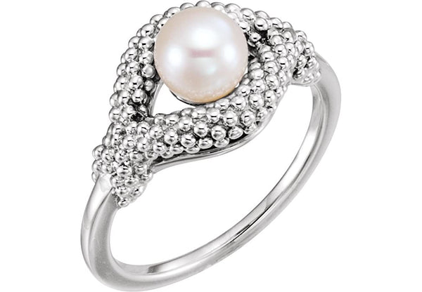 White Freshwater Cultured Pearl Beaded Ring, Rhodium-Plated 14k White Gold (6-6.5MM)