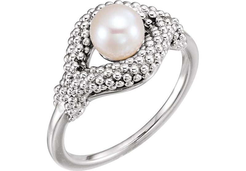 White Freshwater Cultured Pearl Beaded Ring, Sterling Silver (6-6.5MM)
