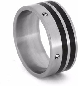 Ziricote Wood, Stainless Steel Screws 10mm Comfort-Fit Matte Titanium Wedding Band