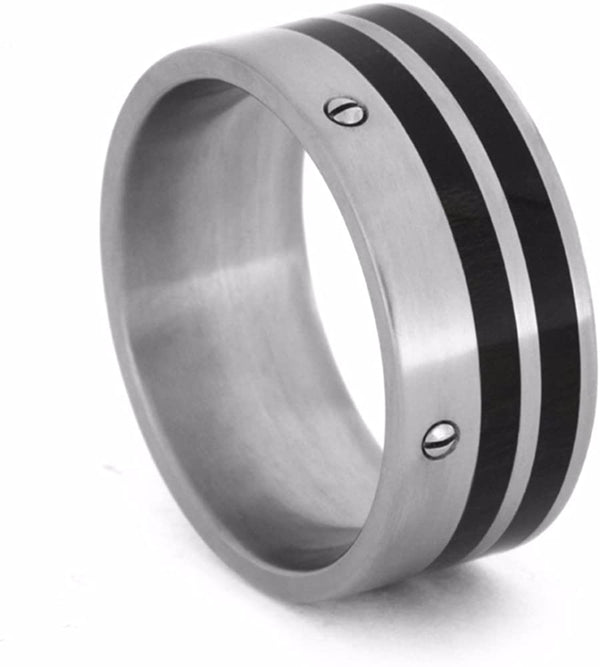 Ziricote Wood, Stainless Steel Screws 10mm Comfort-Fit Matte Titanium Wedding Band, Size 11.25