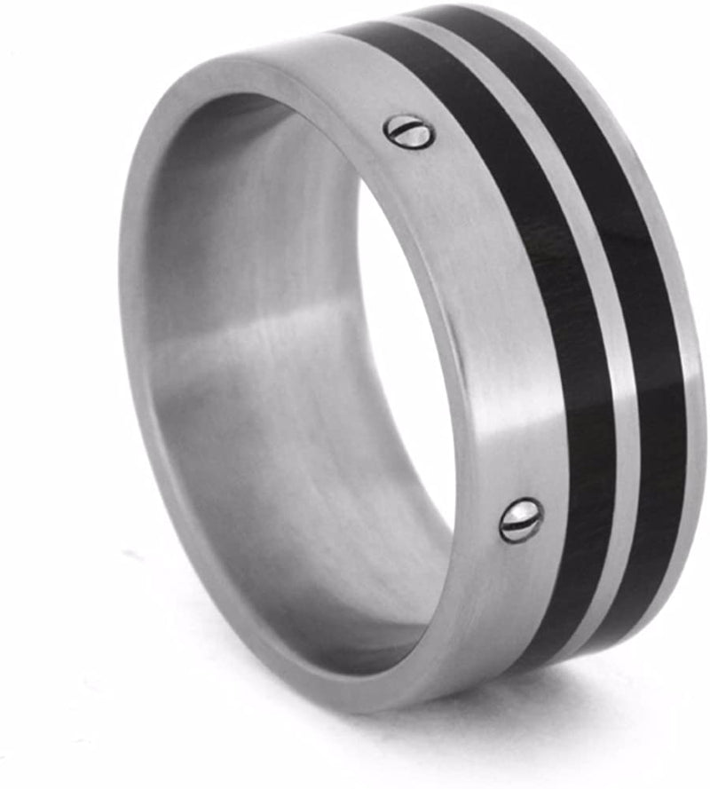 Ziricote Wood, Stainless Steel Screws 10mm Comfort-Fit Matte Titanium Wedding Band, Size 10.5