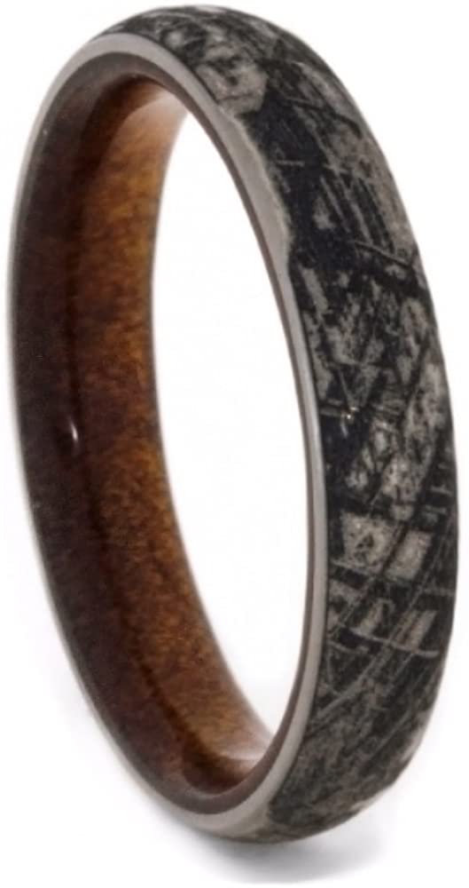 Mimetic Meteorite, Kauri Wood 4mm Comfort-Fit Matte Titanium Wedding Band Size 15.5