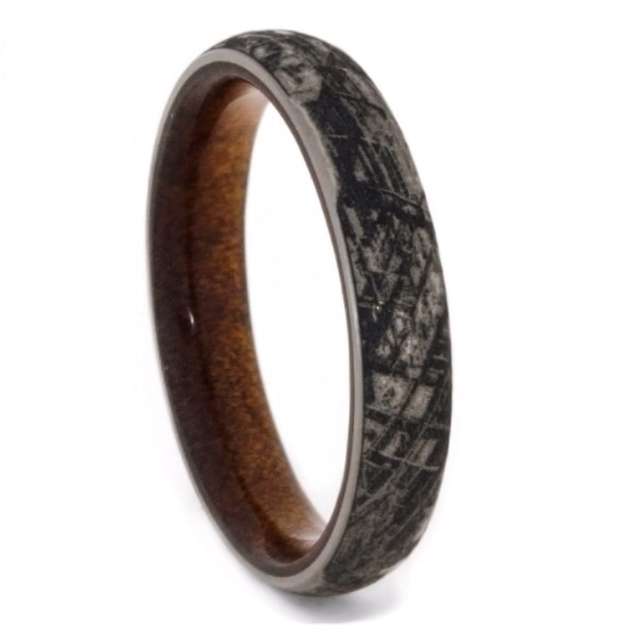 Mimetic Meteorite, Kauri Wood 4mm Comfort-Fit Matte Titanium Wedding Band