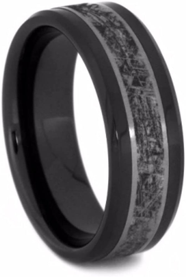 The Men's Jewelry Store (Unisex Jewelry) Black Ceramic, Mimetic Meteorite 8mm Comfort-Fit Matte Titanium Wedding Band