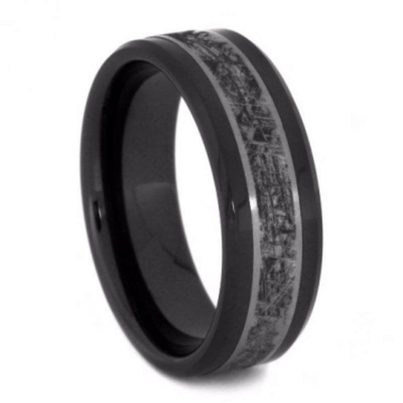 The Men's Jewelry Store (Unisex Jewelry) Black Ceramic, Mimetic Meteorite 8mm Comfort-Fit Matte Titanium Wedding Band