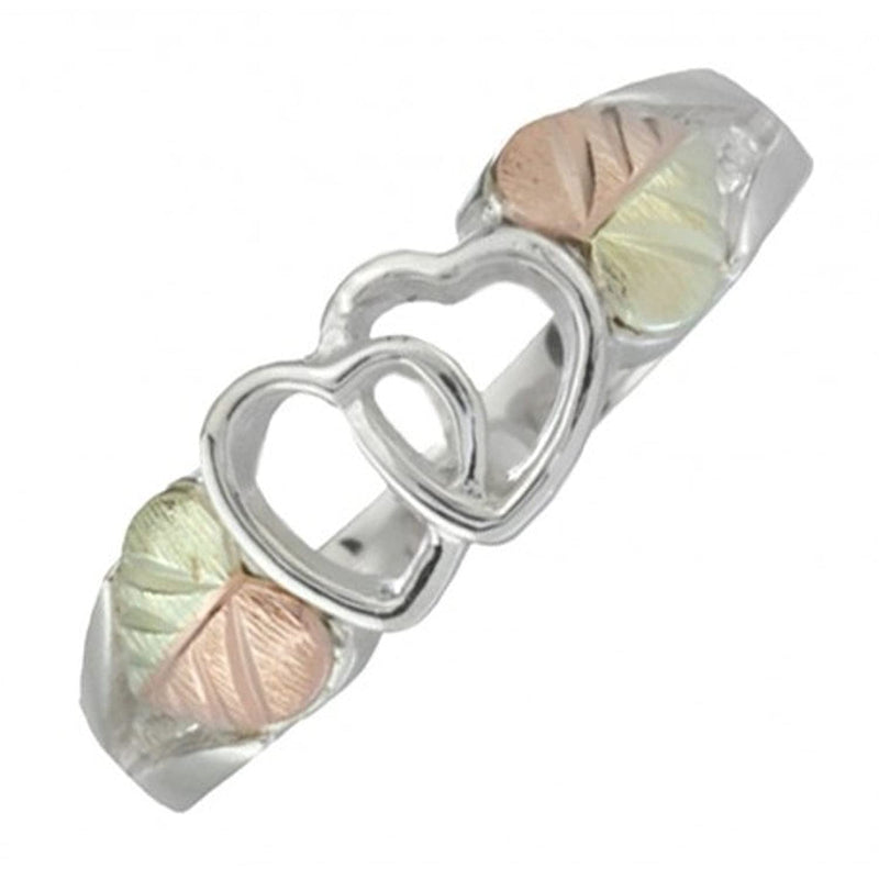 Interlocked Hearts Ring, Sterling Silver, 12k Green and Rose Gold Black Hills Gold Motif