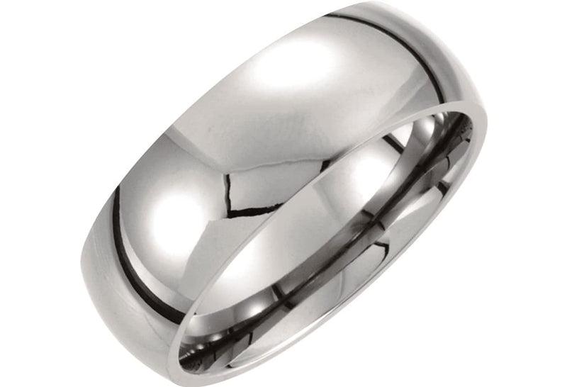 Titanium 8mm Domed Polished Comfort Fit Dome Band, Size 7.5