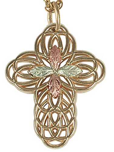 Filigree Cross Necklace in 10k Yellow Gold, 12k Rose Gold and 12k Greeen Gold, 18"