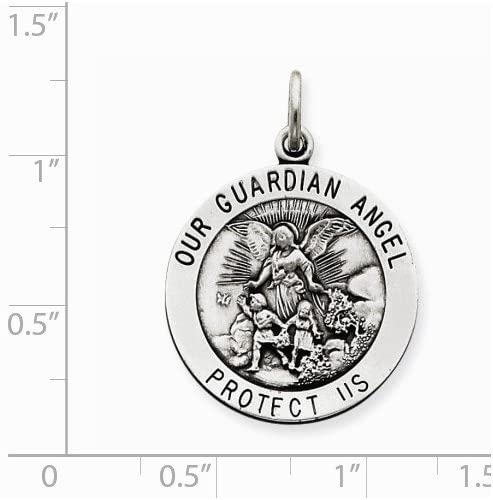 Sterling Silver Antiqued Guardian Angel Medal Pendant (30X22 MM)