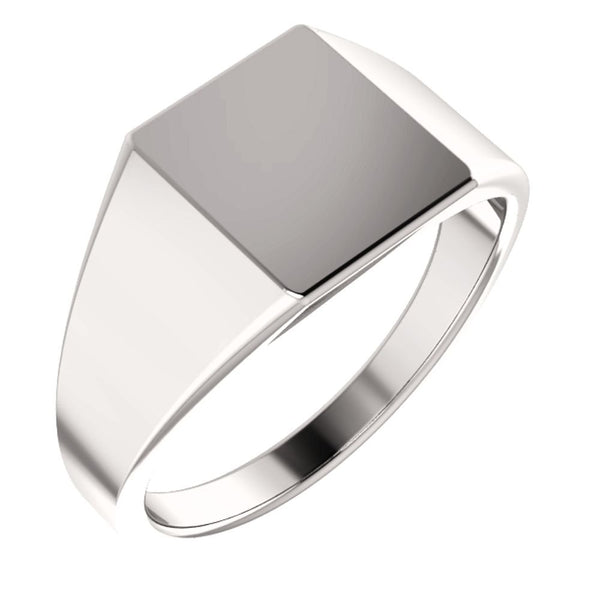 Men's Platinum Closed Back Rectangle Signet Ring (11X10mm) Size 11.5
