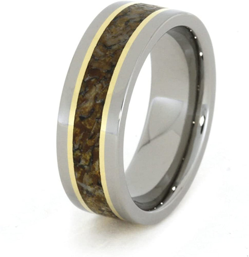 Dinosaur Bone, 18k Yellow Gold 7mm Comfort-Fit Titanium Band