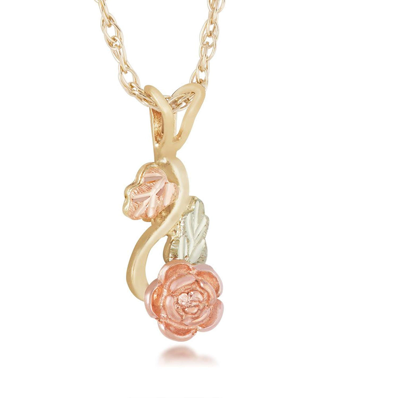 Swirl Rose Pendant Necklace, 10k Yellow Gold, 12k Green and Rose Gold Black Hills Gold Motif, 18"