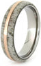 Deer Antler with 14k Rose Gold Pinstripe 5mm Comfort-Fit Titanium Wedding Band, Size 4.75