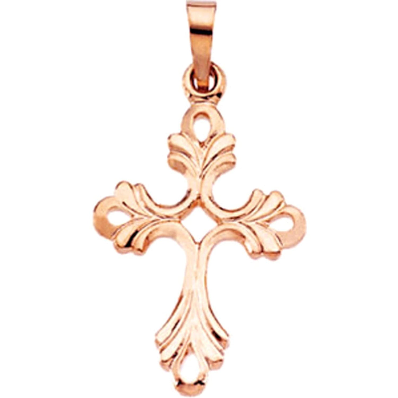 14k Rose Gold Fleur de Lys Cut-Out Cross Pendant, 19.5MM