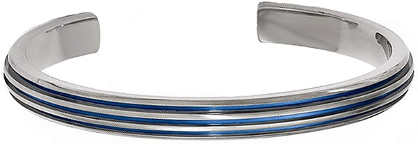 Titanium, Blue Anodized Grooved 7mm Cuff Bracelet