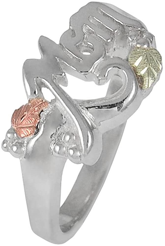 Black Hills Gold Sterling Silver 'Mom' Ring, 12k Green Gold, 12k Rose Gold, Size 11