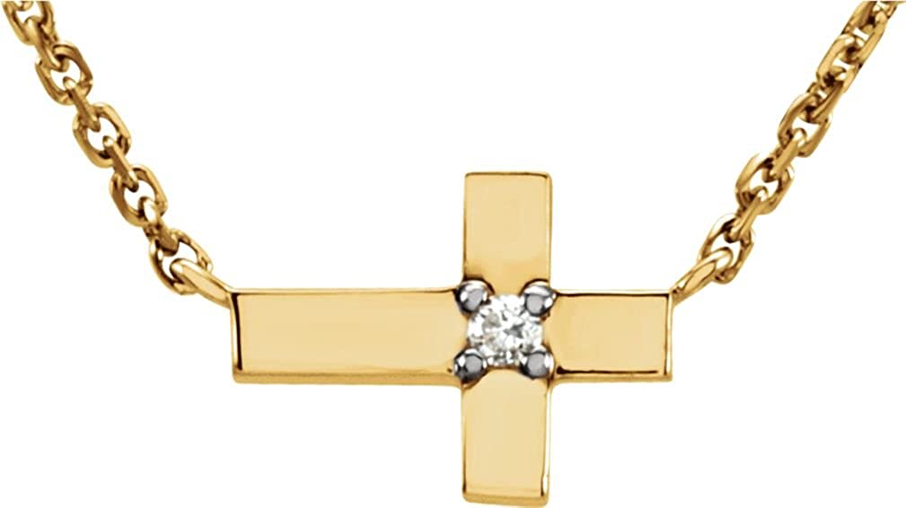 Diamond Sideway Cross Rhodium-Plated 14k Yellow Gold Necklace, 18" (.01 Ct, H-I Color, I1 Clarity)