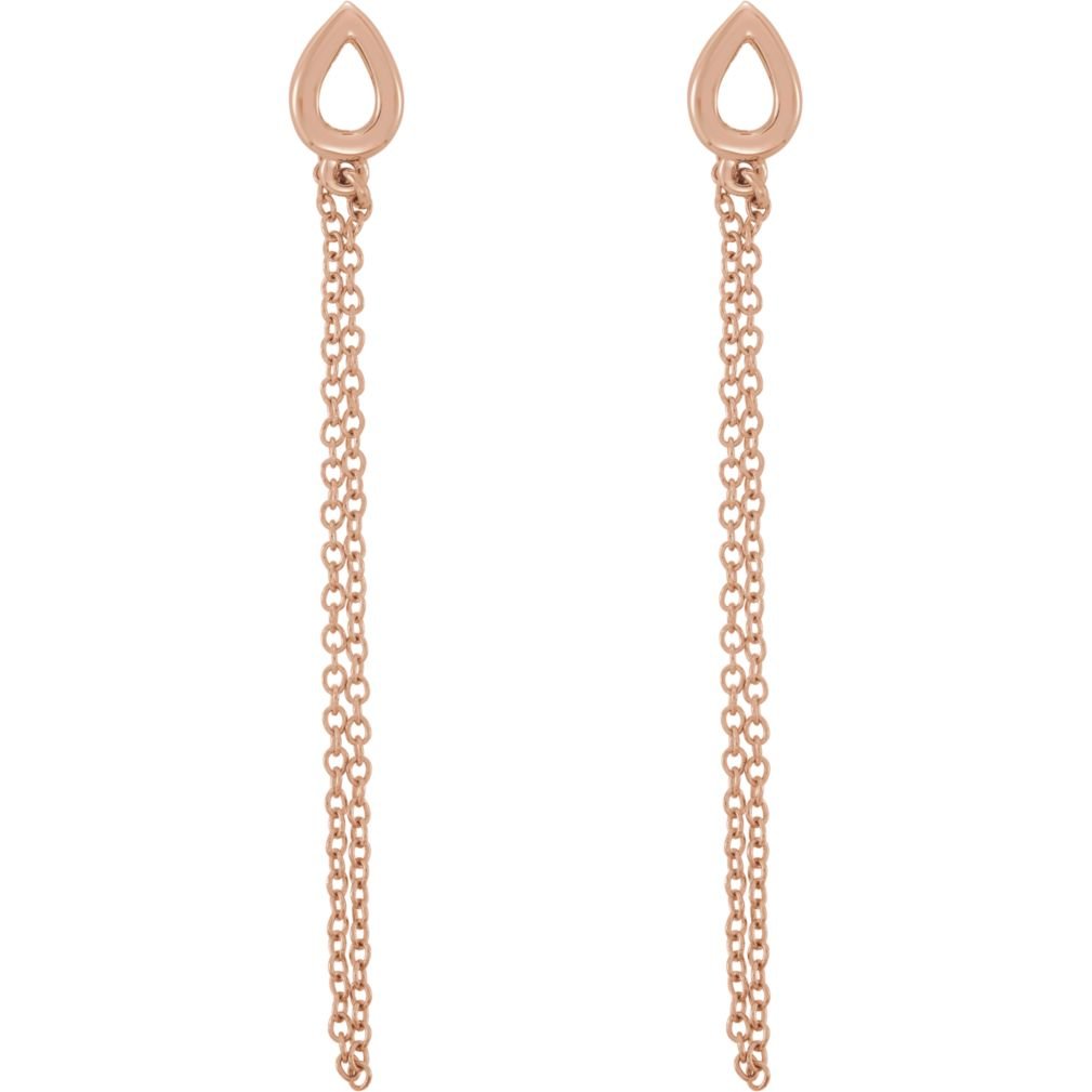 Petite Leaf Chain Dangle Earrings, 14k Rose Gold