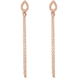 Petite Leaf Chain Dangle Earrings, 14k Rose Gold