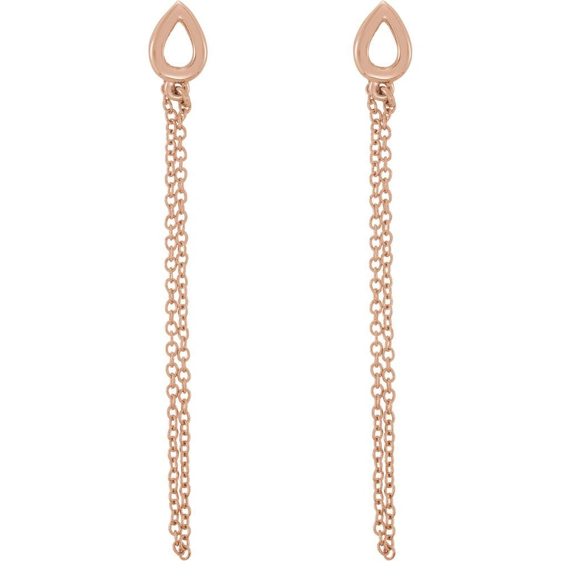 Petite Leaf Chain Dangle Earrings, 14k Rose Gold