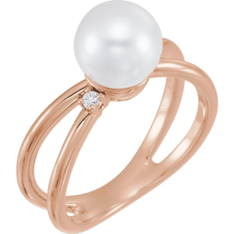 White Freshwater Cultured Pearl, Diamond Ring, 14k Rose Gold (8-8.5 mm)(.04 Ctw, Color G-H, Clarity I1)
