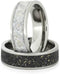 Couples White Stardust Titanium Band and Black Stardust Titanium Band with Meteorite and Gold Set Size, M8-F7