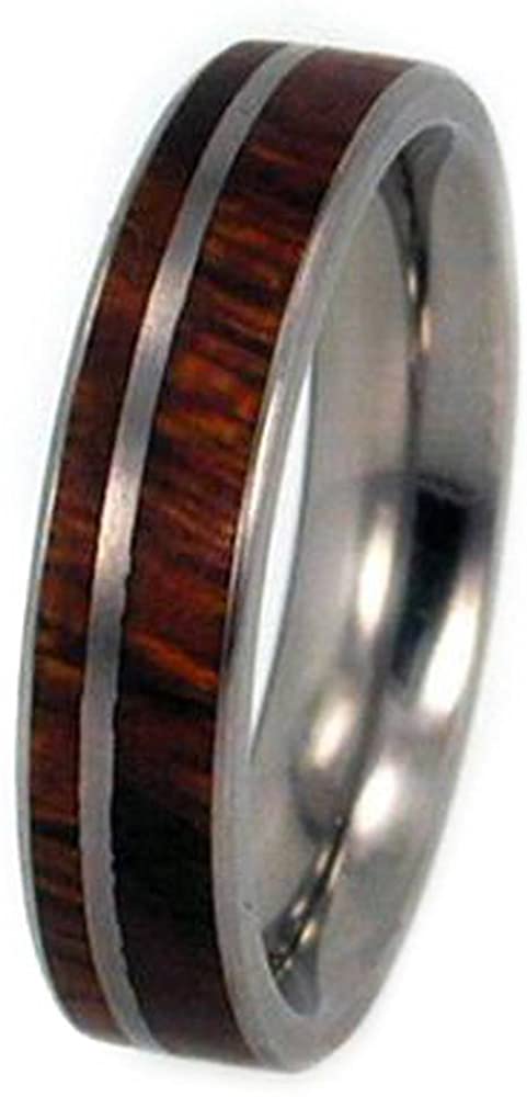 Ironwood Inlay, Titanium Pinstripe 5mm Comfort Fit Slender Ring, Size 5.5
