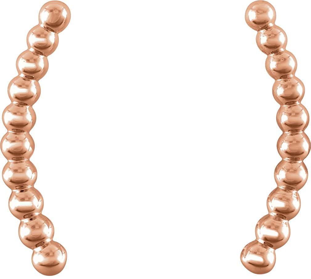 Bead Trim Curving Ear Climbers, 14k Rose Gold